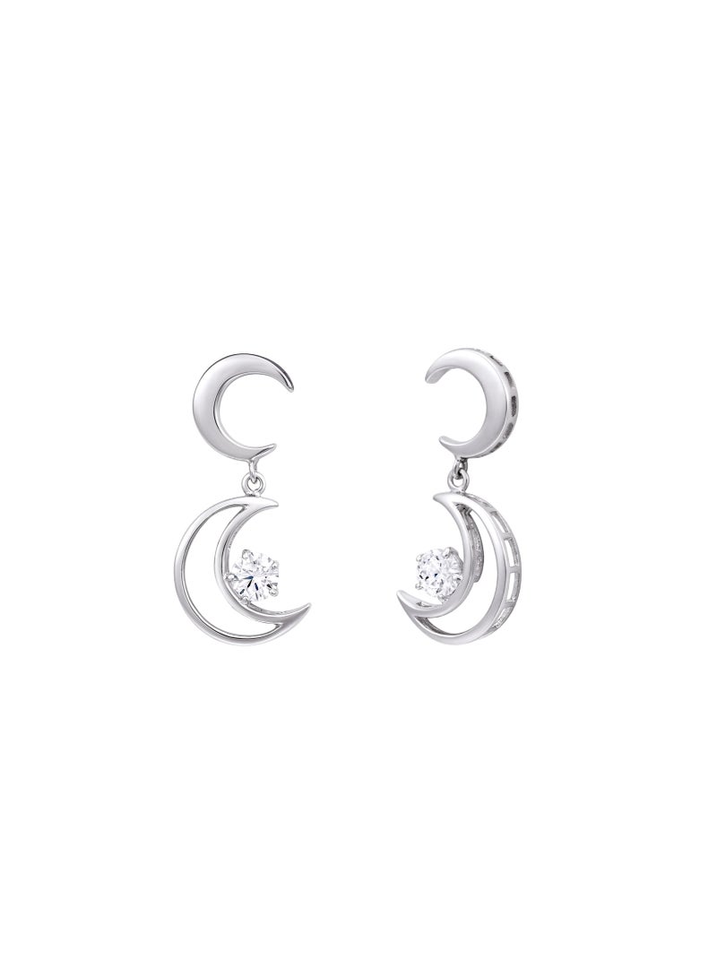 AWNL Twin Moon Revelation Earrings for Women – Sterling Silver Elegance Adorned with White Zirconia, Middle East Exclusive Collection - Image 3