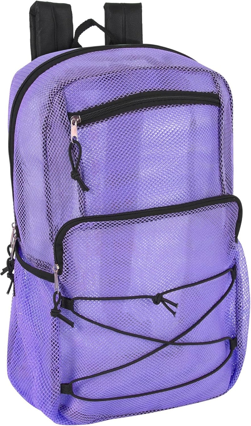 Trailmaker Deluxe See Through Mesh Backpack with Bungee Cord & Adjustable Padded Straps for Swimming, Travel (Lavender) - Image 1