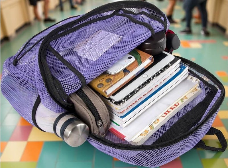 Trailmaker Deluxe See Through Mesh Backpack with Bungee Cord & Adjustable Padded Straps for Swimming, Travel (Lavender) - Image 3