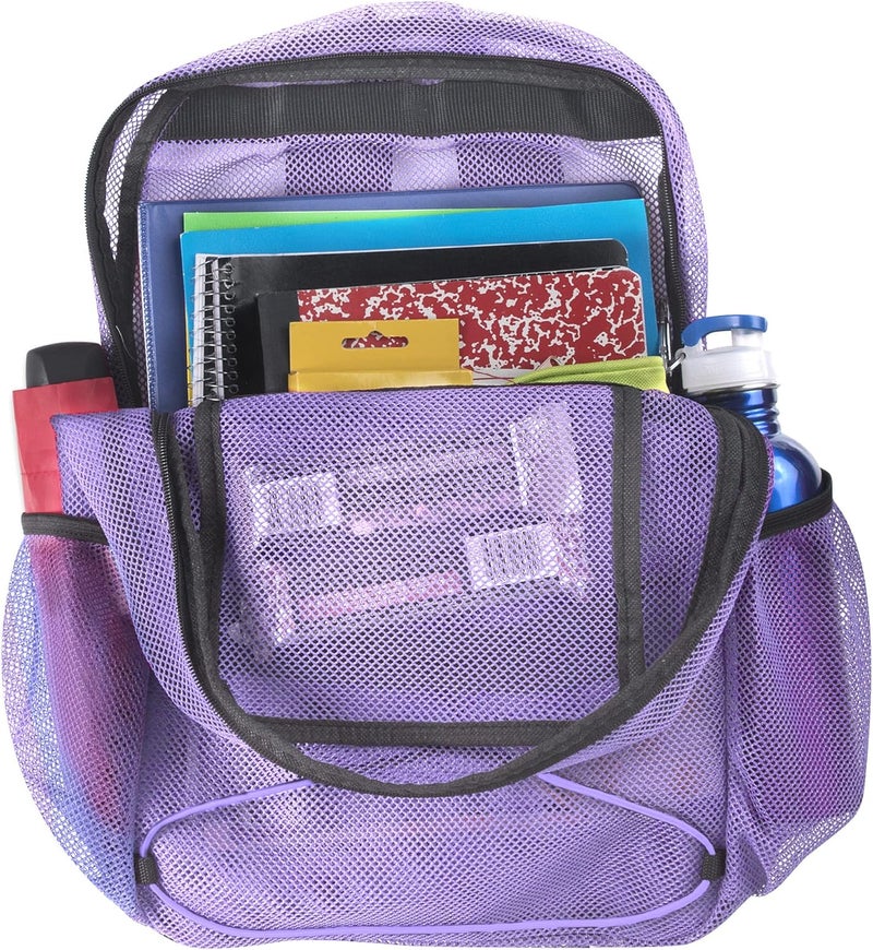 Trailmaker Deluxe See Through Mesh Backpack with Bungee Cord & Adjustable Padded Straps for Swimming, Travel (Lavender) - Image 4