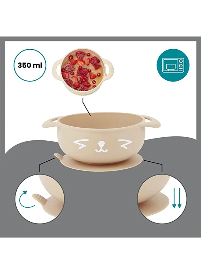 babymoov 3 - Pieces Silicone Bowl, Spoon And Bib Weaning Set In Peach, Bpa - Free, Bowl With Suction Base, Ergonomic Spoon, Adjustable Bib