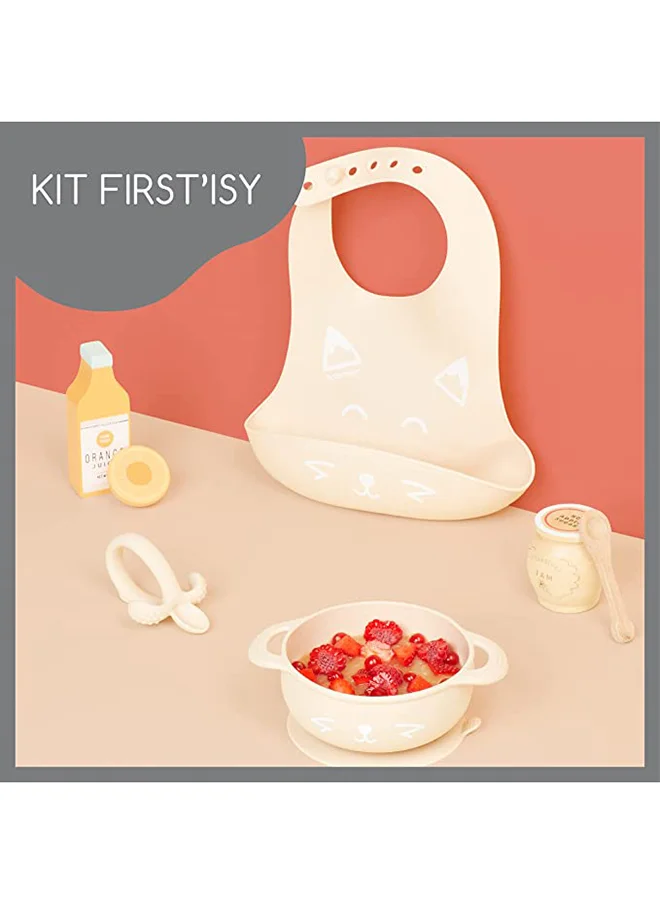 babymoov 3 - Pieces Silicone Bowl, Spoon And Bib Weaning Set In Peach, Bpa - Free, Bowl With Suction Base, Ergonomic Spoon, Adjustable Bib