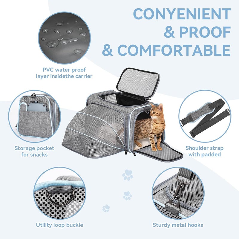 Petsfit Foldable Cat and Dog Transport Bag, Expandable Cat Transport Box with Shoulder Strap, Dog Carrier, Flight Bag, Oxford Fabric for Cats and Dogs, S/Grey/Double-Sided - Image 3