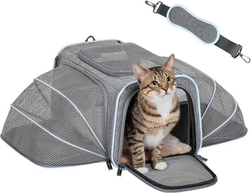 Petsfit Foldable Cat and Dog Transport Bag, Expandable Cat Transport Box with Shoulder Strap, Dog Carrier, Flight Bag, Oxford Fabric for Cats and Dogs, S/Grey/Double-Sided - Image 1