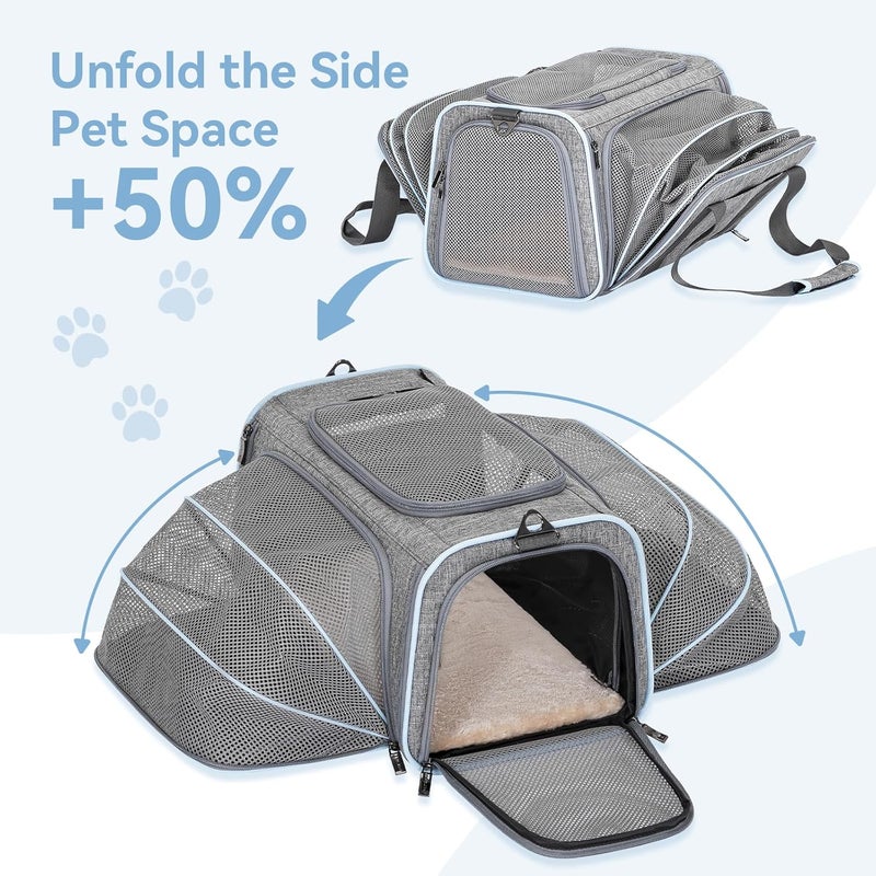 Petsfit Foldable Cat and Dog Transport Bag, Expandable Cat Transport Box with Shoulder Strap, Dog Carrier, Flight Bag, Oxford Fabric for Cats and Dogs, S/Grey/Double-Sided - Image 2