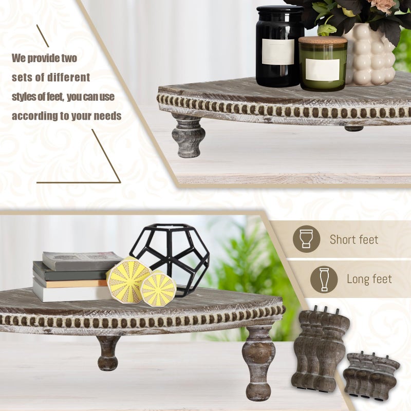 MAONAME Vintage Brown Corner Pedestal Stand, Rustic Decorative Riser for Display, Farmhouse Wood Corner Counter Shelf with Beaded - Image 4