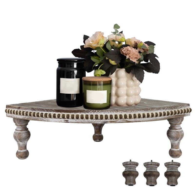 MAONAME Vintage Brown Corner Pedestal Stand, Rustic Decorative Riser for Display, Farmhouse Wood Corner Counter Shelf with Beaded - Image 1