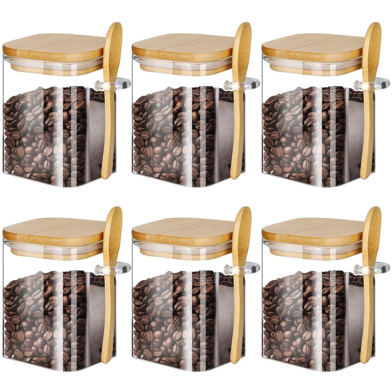 Jinelza Airtight Sealed Clear Rectangular Food Storage Jar Glass Clear Airtight Wide Mouth Sealed Rectangular Grain Canister with Spoon Wooden Lid 1000 Ml Square Jar 6 Pcs - Image 1