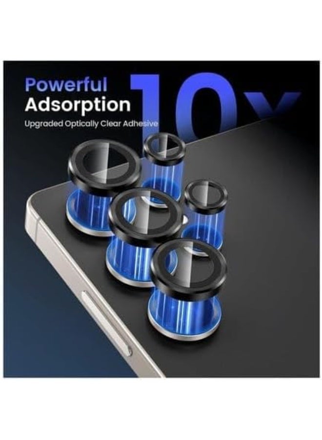 واقي عدسة الكاميرا لهاتف Samsung Galaxy S25 Ultra، غطاء حماية شاشة معدني من الزجاج المقوى 9H مع حلقات فردية، مناسب للجراب، مضاد للخدش (أسود) - Image 2