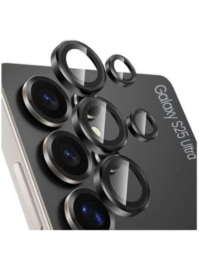 واقي عدسة الكاميرا لهاتف Samsung Galaxy S25 Ultra، غطاء حماية شاشة معدني من الزجاج المقوى 9H مع حلقات فردية، مناسب للجراب، مضاد للخدش (أسود) - Image 1