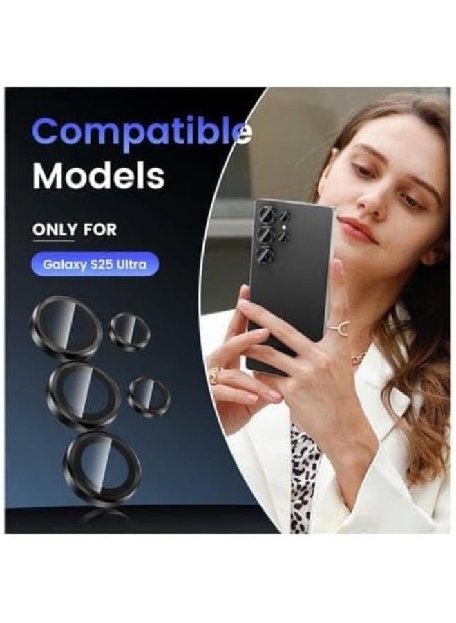 واقي عدسة الكاميرا لهاتف Samsung Galaxy S25 Ultra، غطاء حماية شاشة معدني من الزجاج المقوى 9H مع حلقات فردية، مناسب للجراب، مضاد للخدش (أسود) - Image 5