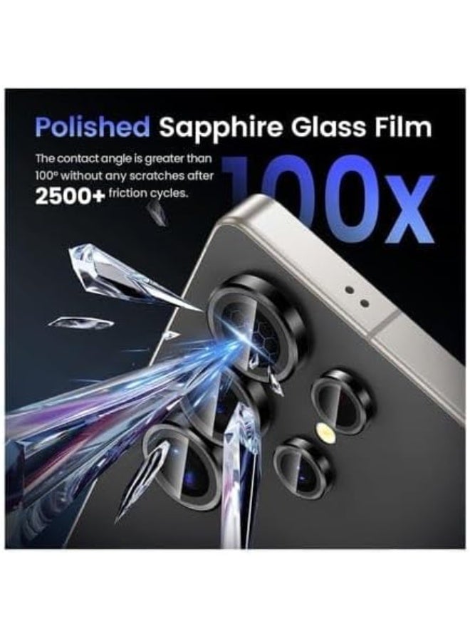 واقي عدسة الكاميرا لهاتف Samsung Galaxy S25 Ultra، غطاء حماية شاشة معدني من الزجاج المقوى 9H مع حلقات فردية، مناسب للجراب، مضاد للخدش (أسود) - Image 4