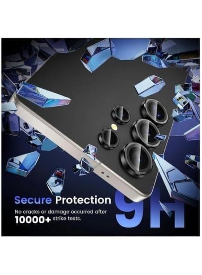 واقي عدسة الكاميرا لهاتف Samsung Galaxy S25 Ultra، غطاء حماية شاشة معدني من الزجاج المقوى 9H مع حلقات فردية، مناسب للجراب، مضاد للخدش (أسود) - Image 3