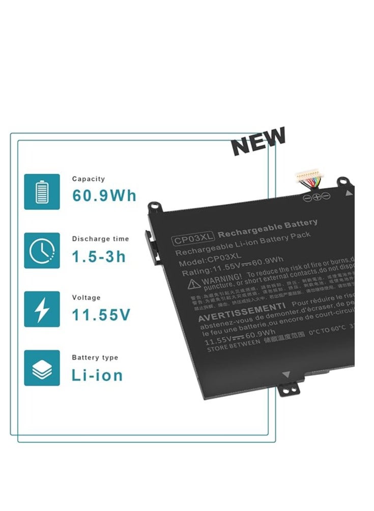 Terabyte Replacement  60.9Wh CP03XL Laptop Battery for HP Spectre 13 X360 13-ae000 13-ae049ng 13-ae040ng 13-ae006no 13-ae001ng 13t-ae000 13t-ae012dx CP03 060XL 9 929066-421 929072-855 HSTNN-LB8 HSTNN-LB8E TPN-Q199 - Image 3