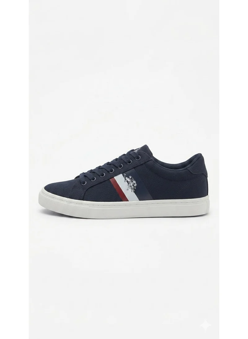 U.S. Polo Assn. U.S. Polo Assn. Men's Casual Lace-Up Low Top Canvas Sneakers with Cushioned Sole, Navy Blue/White