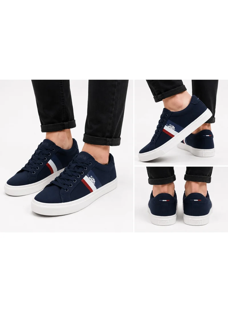 U.S. Polo Assn. U.S. Polo Assn. Men's Casual Lace-Up Low Top Canvas Sneakers with Cushioned Sole, Navy Blue/White