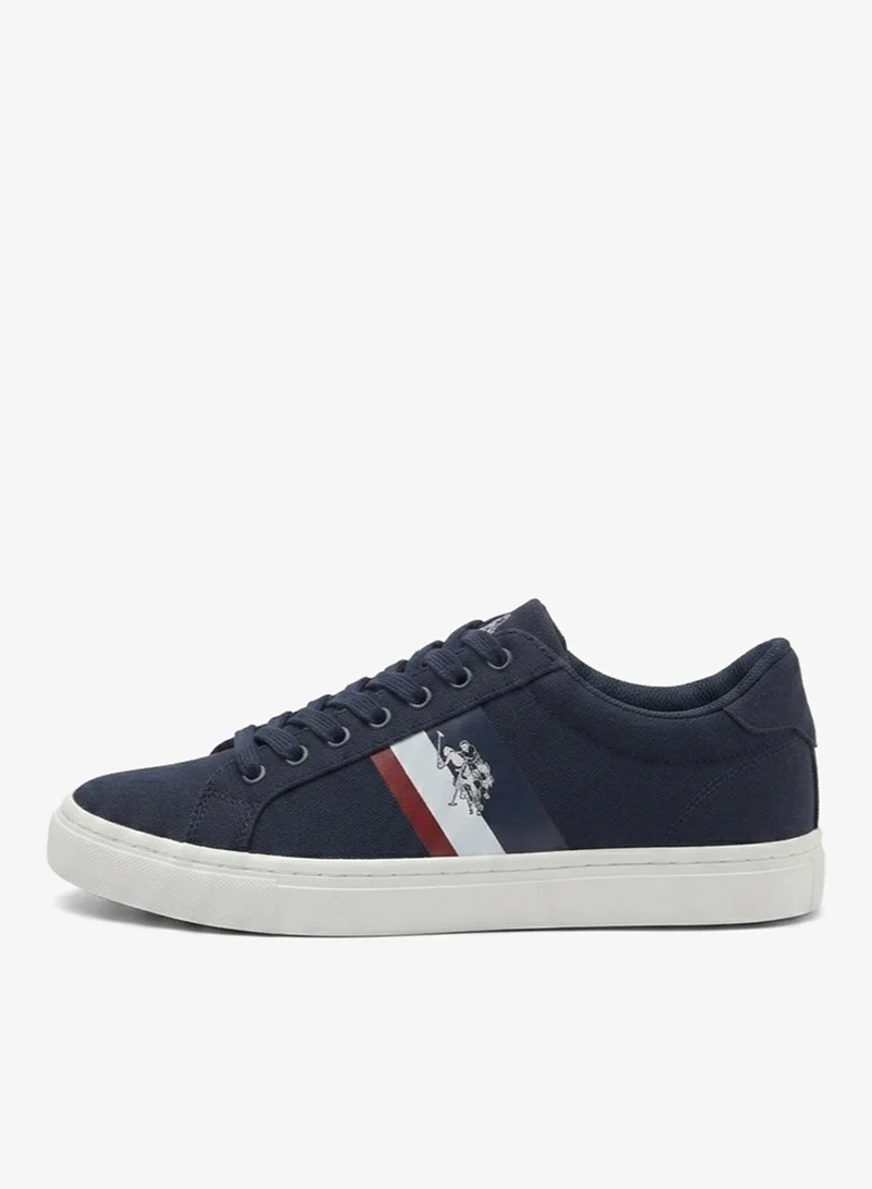 U.S. Polo Assn. Men's Casual Lace-Up Low Top Canvas Sneakers with Cushioned Sole, Navy Blue/White