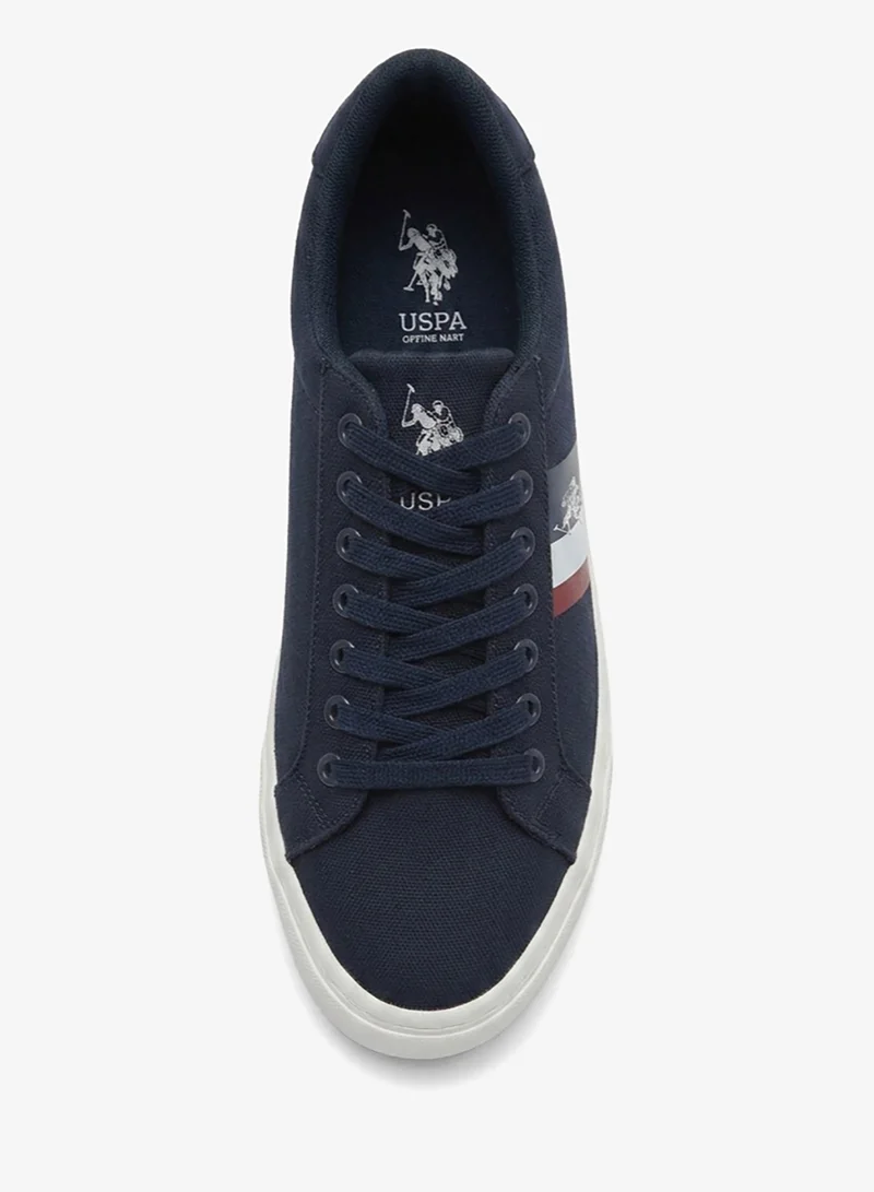 U.S. Polo Assn.  U.S. Polo Assn. Men's Casual Lace-Up Low Top Canvas Sneakers with Cushioned Sole, Navy Blue/White for Men | Best Price UAE