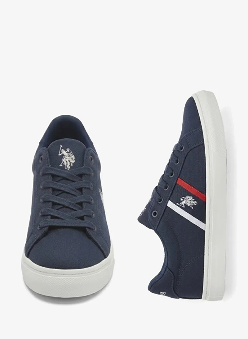 U.S. Polo Assn.  U.S. Polo Assn. Men's Casual Lace-Up Low Top Canvas Sneakers with Cushioned Sole, Navy Blue/White for Men | Best Price UAE
