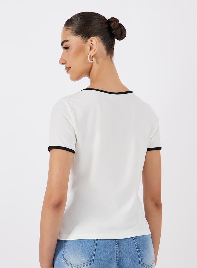 ستايلي بلوزة سادة مضلعة بلمسة أنابيب وياقة مربعة - Image 5