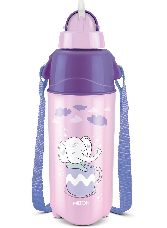 Milton زجاجة مياه بلاستيكية معزولة 500 مل مع قشة للأطفال، 490 مل، بنفسجي، زجاجة مدرسية، زجاجة نزهة، زجاجة شرب، مانعة للتسرب، خالية من BPA، من الدرجة الغذائية، سهلة الحمل - Image 1