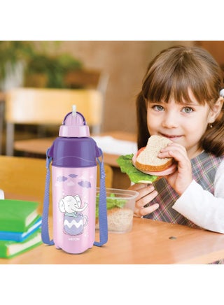Milton 500ml (Half Litre) Plastic Water Bottle with Straw for Kids – PU Insulated to Keep Drinks Hot or Cold for Hours, LeakproofSipper Bottle for School, Travel & Picnic, Kool Trendy 500, Purple - view 5