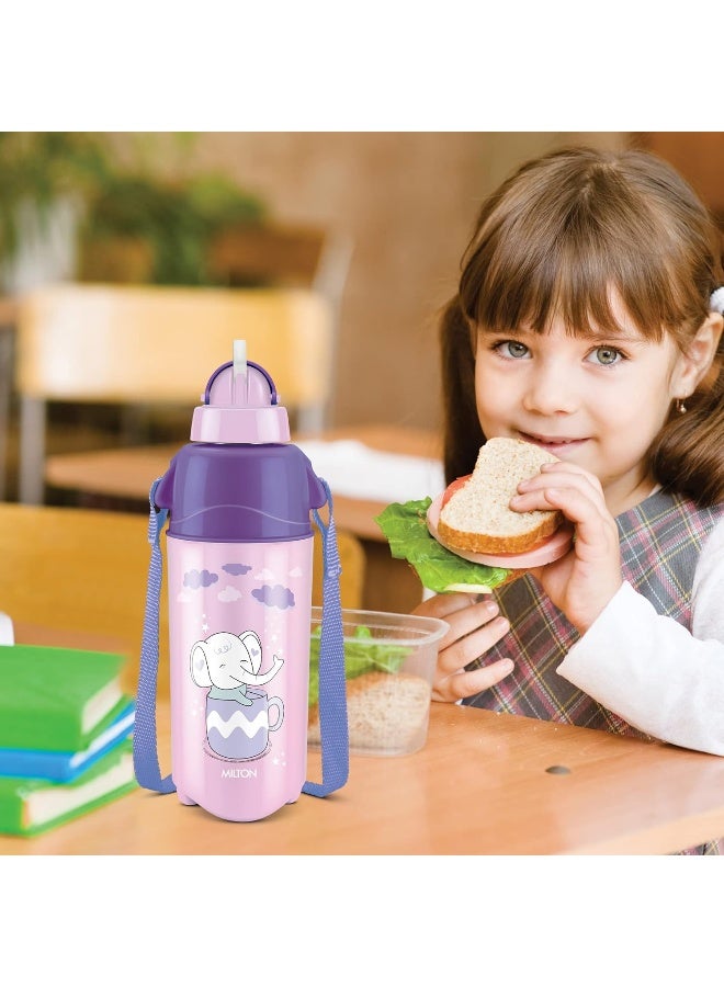 Milton زجاجة مياه بلاستيكية معزولة 500 مل مع قشة للأطفال، 490 مل، بنفسجي، زجاجة مدرسية، زجاجة نزهة، زجاجة شرب، مانعة للتسرب، خالية من BPA، من الدرجة الغذائية، سهلة الحمل - Image 5