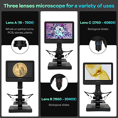 Andonstar AD249S-P 10.1 Inch HDMI Digital Microscope, 4000x 3 Lens 2160P UHD Video Record, Biological Microscope Kit for Adults and Kids, Coin Microscope for Error Coins, Prepared Slides, 32G SD Card - Image 2