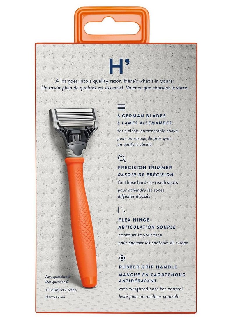 Harry's ماكينة حلاقة للرجال بخمس شفرات مع خرطوشتين باللون البرتقالي اللامع - Image 2