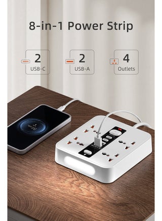 توصيلة كهربائية 5M، مشترك كهرباء متعدد الوظائف، قابس UK ثلاثي، 4 مخارج مع 2 USB 2 Type-C، شريط كهرباء للاستخدام المنزلي والمكتبي - view 2