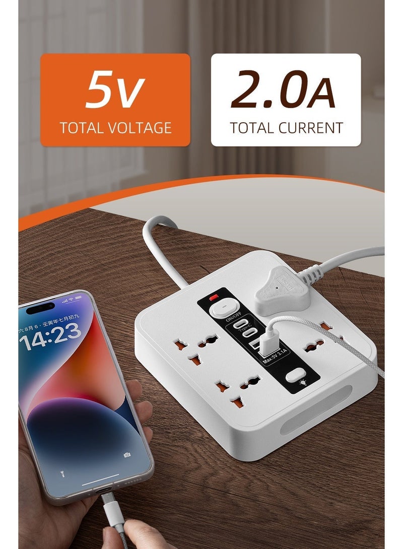 5m Universal Extension Lead with Multiple Function UK Plug 3 Pin Socket Outlet with 6 Gang 3 USB Port 1 Type-C Port 5M Electric Socket Mains Strip for Home Kitchen and Office 5 meters - Image 5