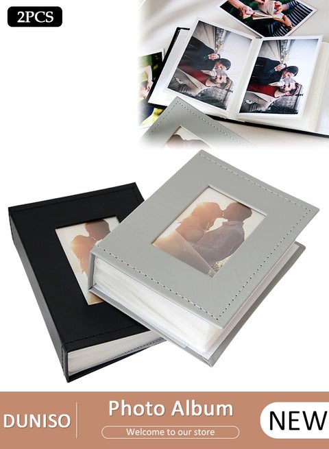 2Pcs Pockets Photo Album,with Picture Display Window, Cartoon Kids Children Picture Storage with 100 Pages Each, Frame Large Capacity  Leather Frame Cover Picture Case Photo Album Gift