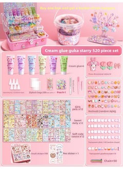 Guka Full Set Cream Gum Guka Toy Handmade Diy Children Guta Guka Set Box Cool Capka Cuka Stickers-Color:[Buy A Box And Send A Bucket + Display Stand] 520 Pieces Of Cream Glue Goo Card Package (send Three-dimensional Stickers +100 Hand Account Stickers)