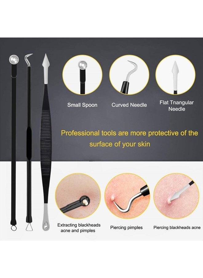 Pimple Popper Tool Kit - Boxoyx 10 Pcs Blackhead Remover Comedone Extractor Kit with Metal Case for Quick and Easy Removal of Pimples, Blackheads, Zit Removing, Forehead,Facial and Nose（Black)