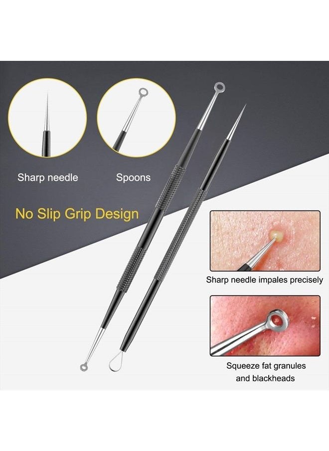Pimple Popper Tool Kit - Boxoyx 10 Pcs Blackhead Remover Comedone Extractor Kit with Metal Case for Quick and Easy Removal of Pimples, Blackheads, Zit Removing, Forehead,Facial and Nose（Black)