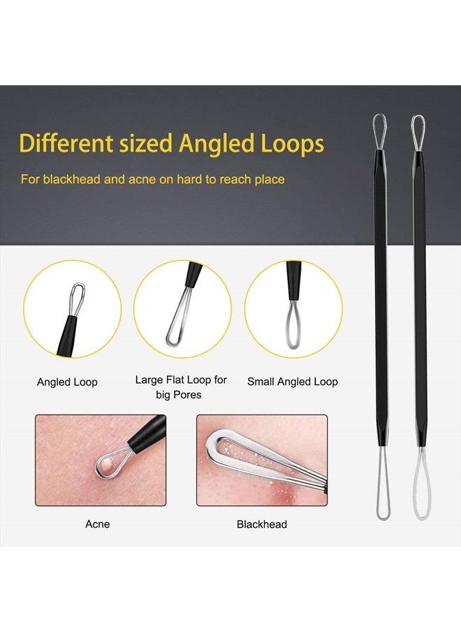 Pimple Popper Tool Kit - Boxoyx 10 Pcs Blackhead Remover Comedone Extractor Kit with Metal Case for Quick and Easy Removal of Pimples, Blackheads, Zit Removing, Forehead,Facial and Nose（Black)