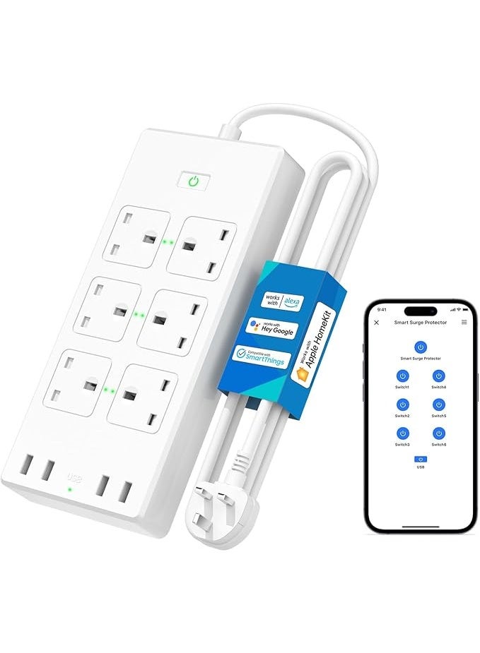 meross WIFI Power Strip, 6 AC Outlets 4 USB Ports Extension Lead, Compatible with Apple Homekit SmartThings Alexa Google Home, Voice/Remote Control Surge Protector with USB, 2.4GHz, 6ft Cord Long - Image 4