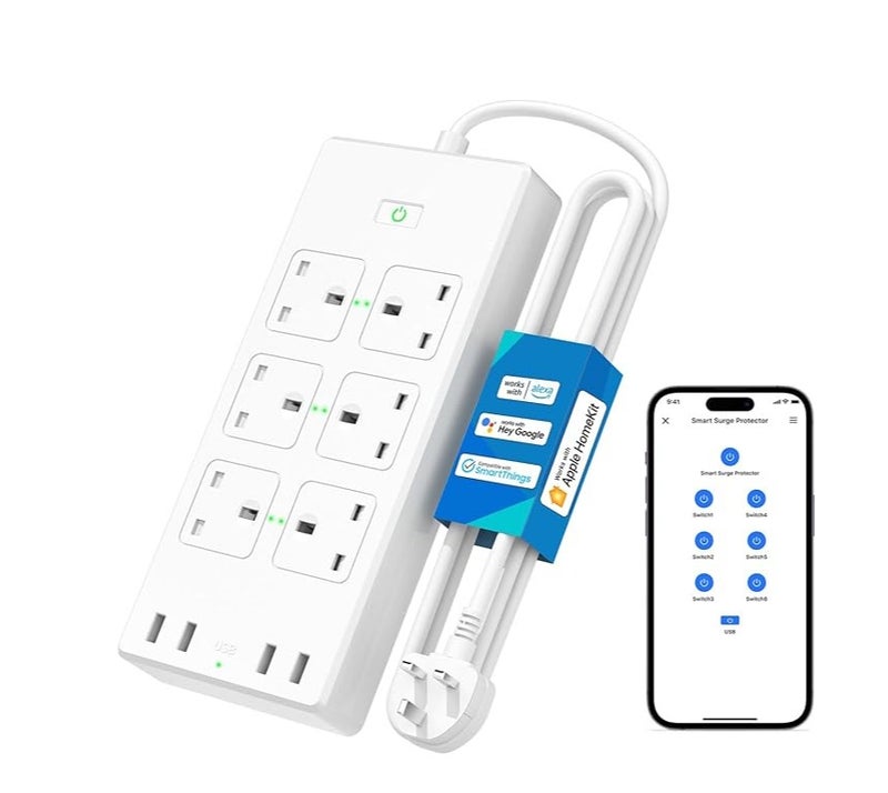 meross WIFI Power Strip, 6 AC Outlets 4 USB Ports Extension Lead, Compatible with Apple Homekit SmartThings Alexa Google Home, Voice/Remote Control Surge Protector with USB, 2.4GHz, 6ft Cord Long - Image 1
