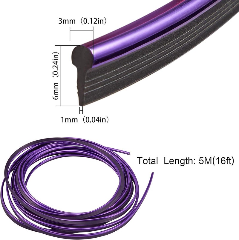 TOMALL شريط تزيين داخلي للسيارة، شرائط إدخال زخرفية 5م (16 قدم) مرنة بتأثير كهربائي، ملحقات تصميم لوحة القيادة مع أداة التركيب (بنفسجي) - Image 2