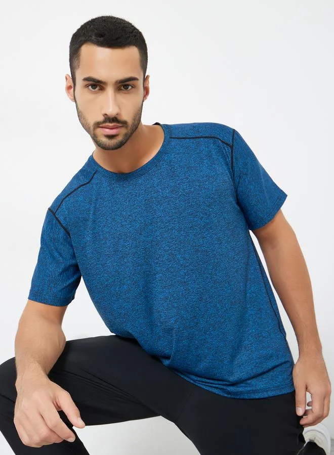 Styli Active Men Blue Acid Wash Quick Dry Textured Training T-Shirt