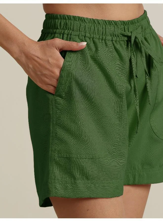 ترو برونز trueBrowns Green Cotton Blend Shorts With Drawstring