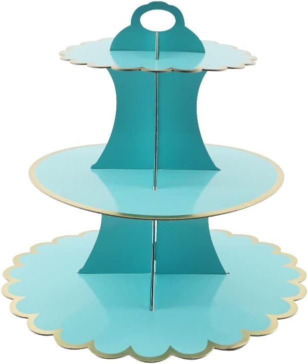 Partysanthe 3 Tier Layer Cupcake Paper Stand Display Rack Cupcake stand Birthday Wedding Party Supplies (Blue) 1 PCS - Image 1