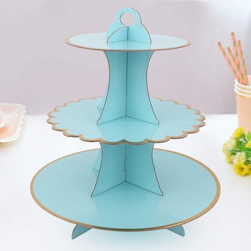Partysanthe 3 Tier Layer Cupcake Paper Stand Display Rack Cupcake stand Birthday Wedding Party Supplies (Blue) 1 PCS - Image 2