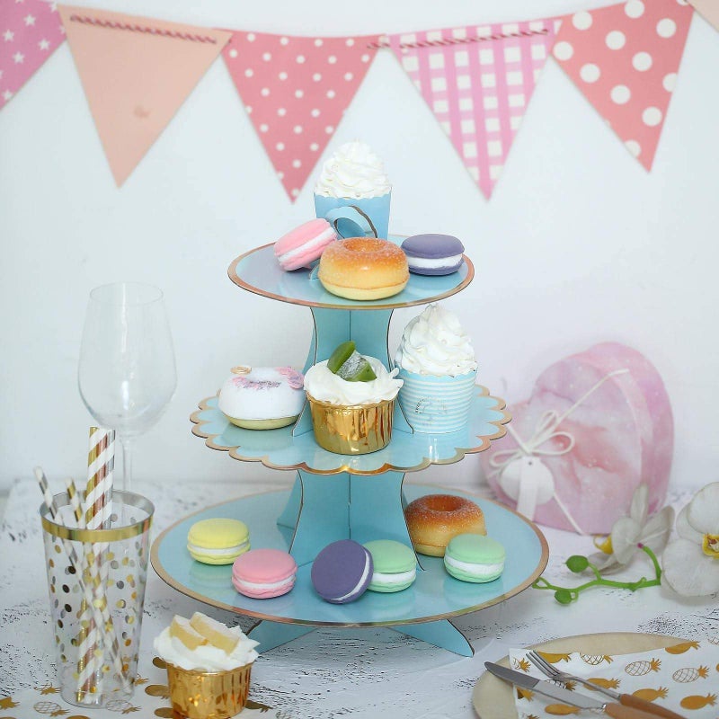 Partysanthe 3 Tier Layer Cupcake Paper Stand Display Rack Cupcake stand Birthday Wedding Party Supplies (Blue) 1 PCS - Image 3