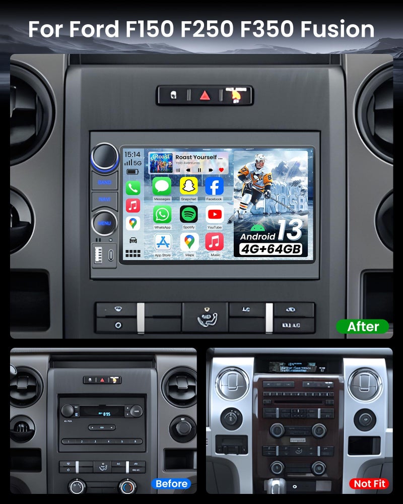 Fortdows [4GB+64GB] Car Radio for Ford F150 2004-2008: 7'' Touch Screen Stereo with Wireless CarPlay & Android Auto BT5.0 5GWiFi GPS FM RDS SWC Backup Camera - Image 2