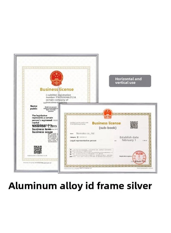 The Original Copy Of The Business License Framework For Yujia Is A Protective Cover With Wall A3 Certificate Cabinet Bulletin Board A4 Food Hygiene License-Color:A3 Business License [original Frame] (42*29.7) Universal In Both Horizontal And Vertical Directions - Silver [aluminum Alloy]  - Image 1