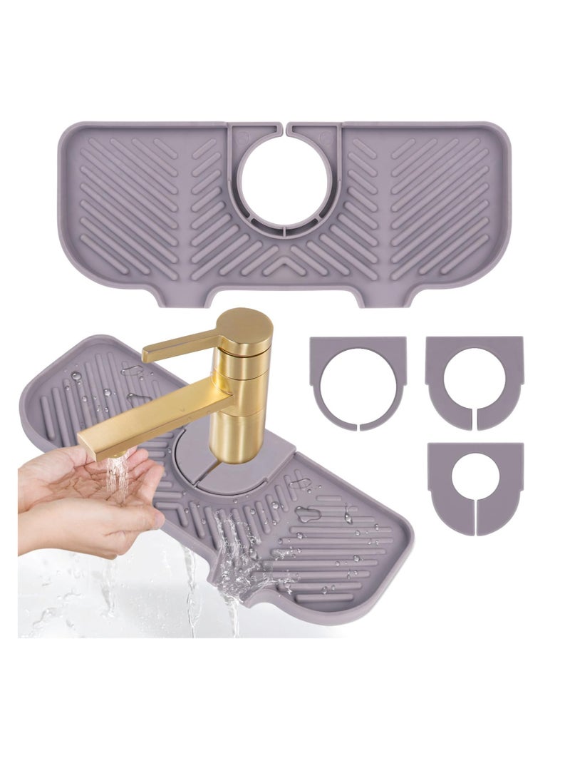 Excefore Silicone Sink Splash Guard, Silicone Sink Faucet Mat, Silicone Faucet Handle Drip Catcher Tray, Silicone Sink Mat Sponges Holder, for Kitchen Bathroom Counter Protect (Grey)  - Image 1