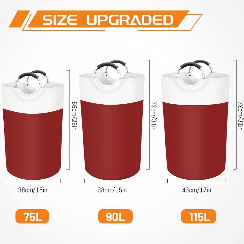 Blisstotes 115L Laundry Basket  Freestanding Laundry Hamper  Collapsible Dirty Clothes Hamper  Waterproof Fabric With Foam Protected Aluminum Handles For College  Dorm  Family (Red) - Image 2