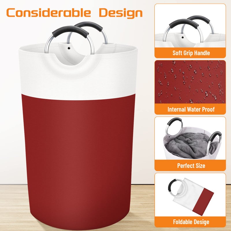 Blisstotes 115L Laundry Basket  Freestanding Laundry Hamper  Collapsible Dirty Clothes Hamper  Waterproof Fabric With Foam Protected Aluminum Handles For College  Dorm  Family (Red) - Image 3