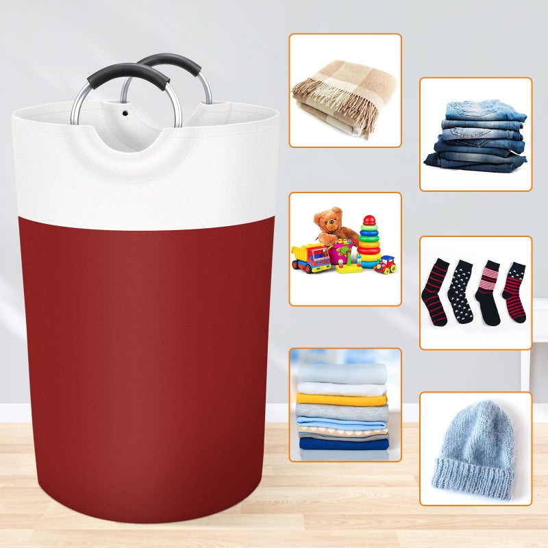 Blisstotes 115L Laundry Basket  Freestanding Laundry Hamper  Collapsible Dirty Clothes Hamper  Waterproof Fabric With Foam Protected Aluminum Handles For College  Dorm  Family (Red) - Image 4